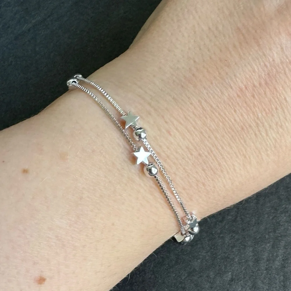 Silver Star Bracelet Celestial Double‎ Chain Dainty Fairycore